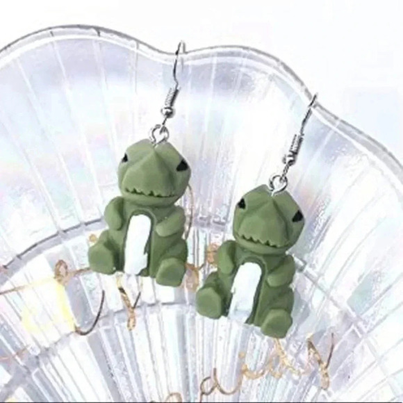 Cute Resin Dinosaur T-Rex Easter Spring Drop Earrings NWT - Picture 2 of 3